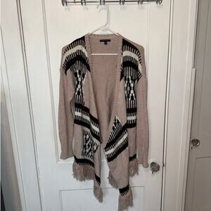American Eagle Women's Tribal Print Fringe Drape Cardigan size M